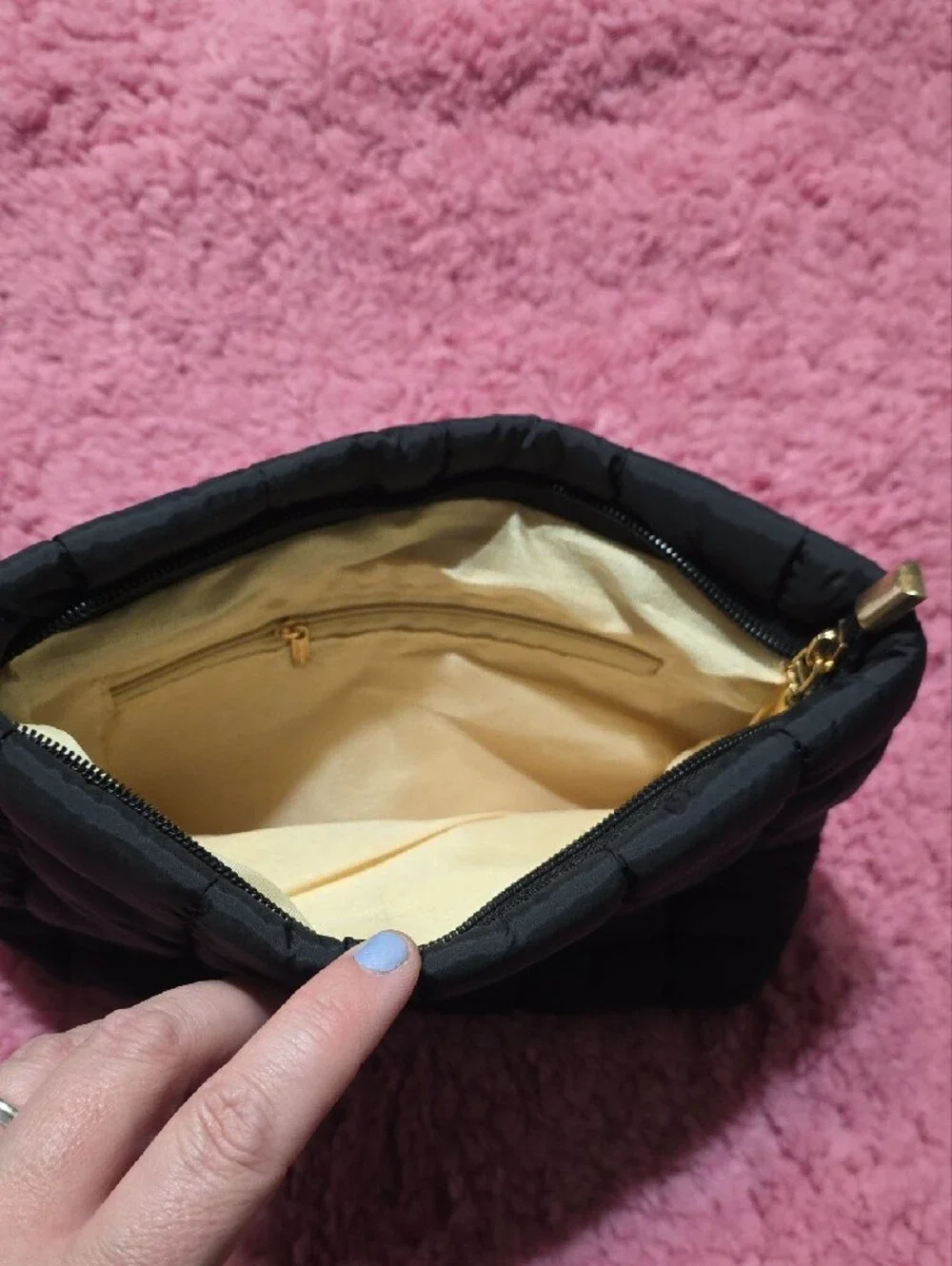Quilted Black Puffer Cosmetic Clutch - Lightweight Women’s Bag